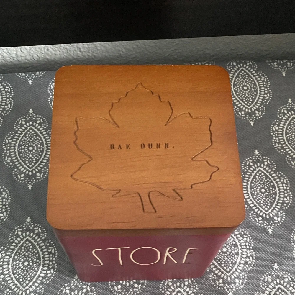 Rae Dunn Burgundy Storage Container with Maple Leaf Lid
